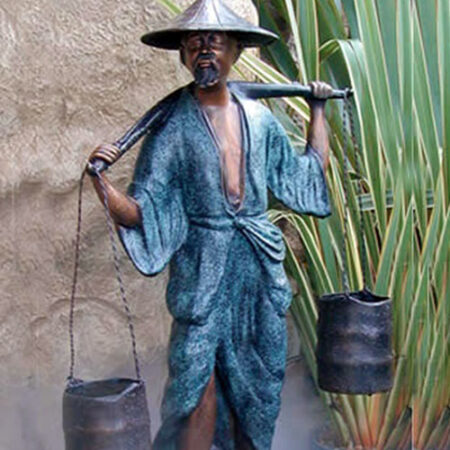 Hollow Cast Bronze Figure : Bronze Chinese Figures : Water Bearer : Blue