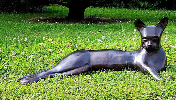 Hollow Cast Bronze Art Cat : Lying : Small-1