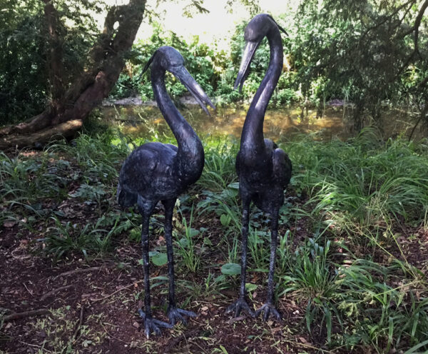 Hollow Cast Bronze Birds : Herons : Standing Pair : Green-1