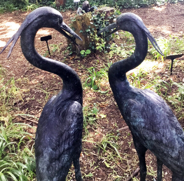 Hollow Cast Bronze Birds : Herons : Standing Pair : Green-2