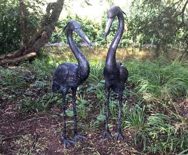 Bronze Standing Herons in Green-1 : Escar UK Bronze