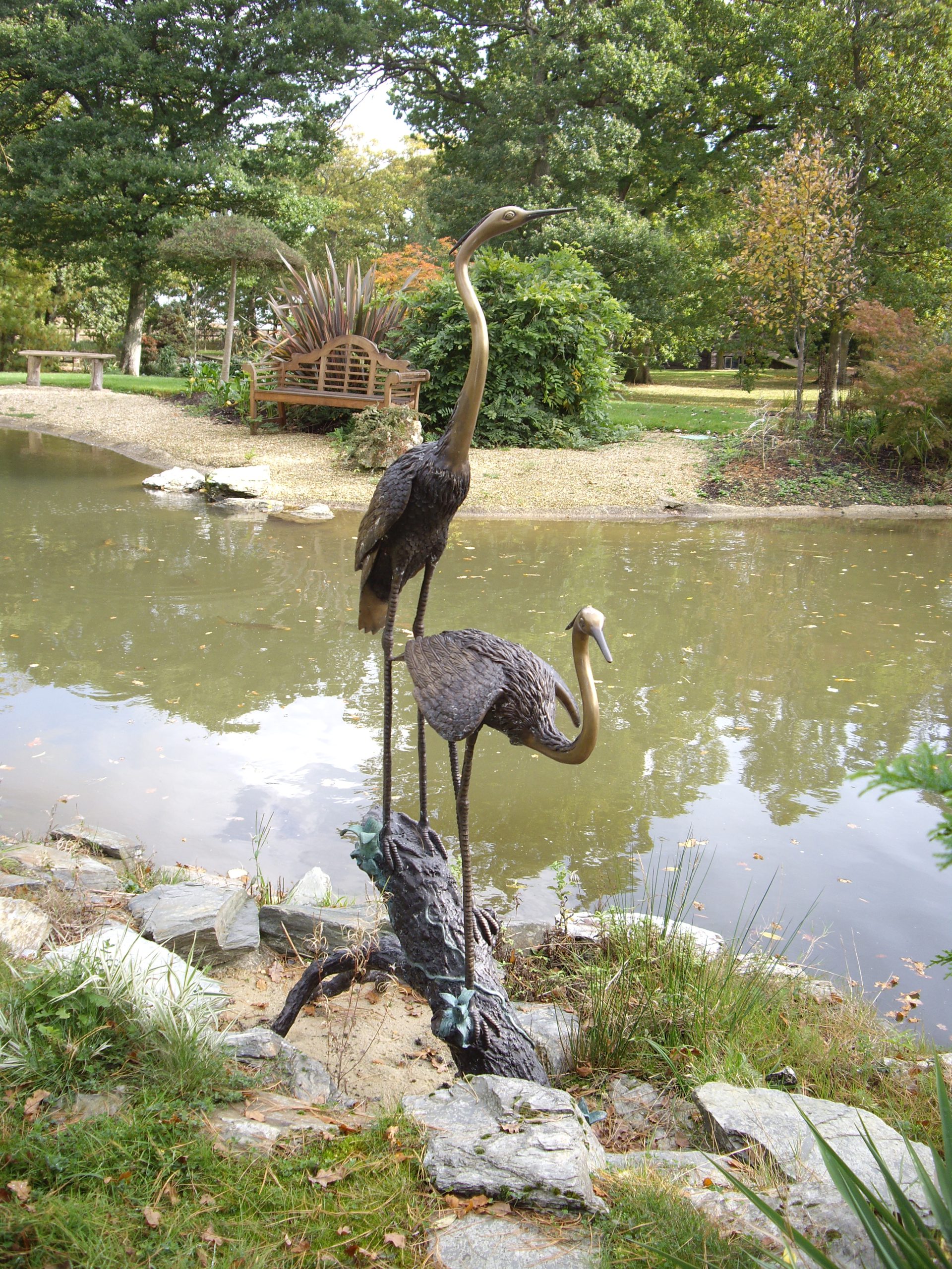 Bronze Two Storks on a Log : Water Feature-1 : Escar UK Bronze