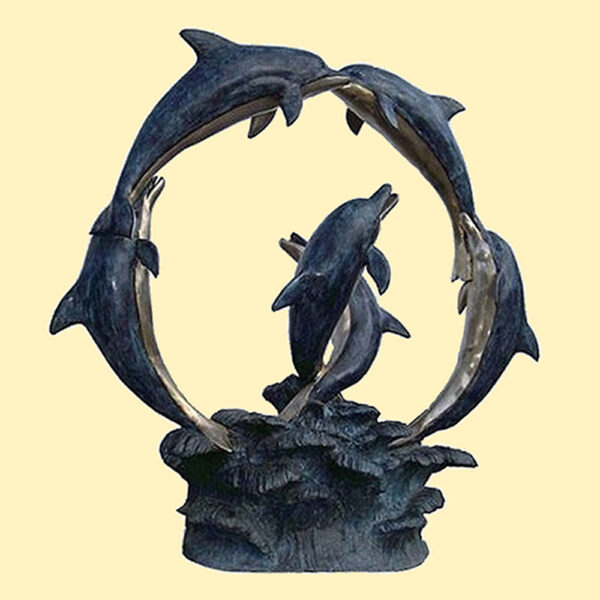 Hollow Cast Bronze Fountain : Circle of Dolphins-1