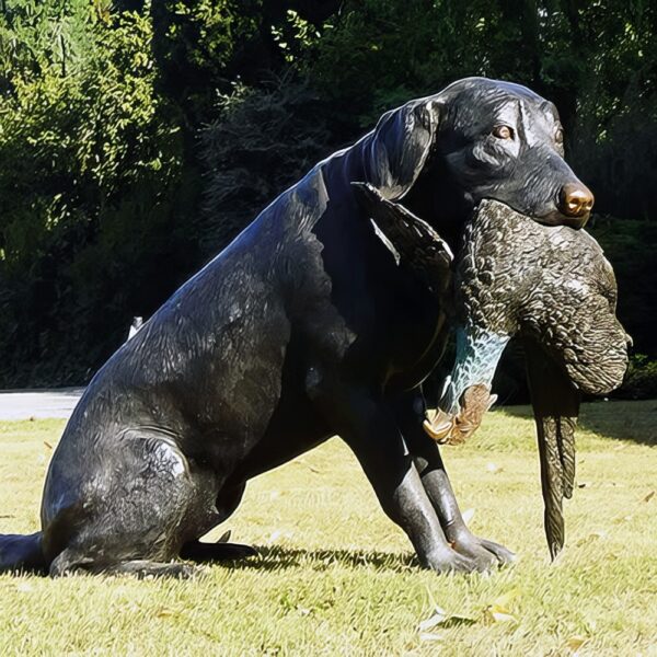 Hollow Cast Bronze Dog : Labrador Fetch with a Pheasant-1