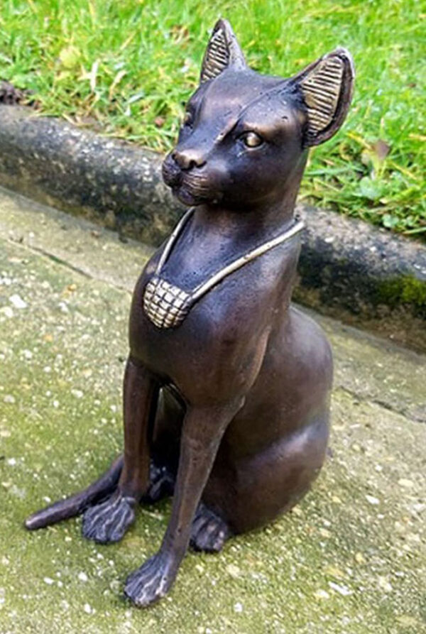 Hollow Cast Bronze Seated Egyptian Cat : Brown