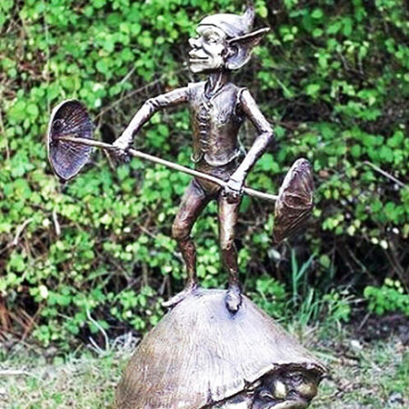 Hollow Cast Bronze Elf : Woody Weightlifting a Mushroom Barbell