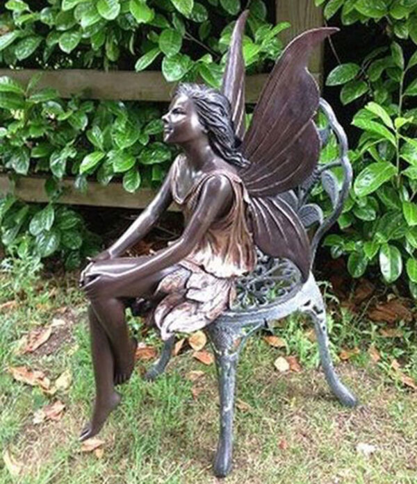 Hollow Cast Bronze Fairy : Fleur in a Seated Pose : Brown : Large-1