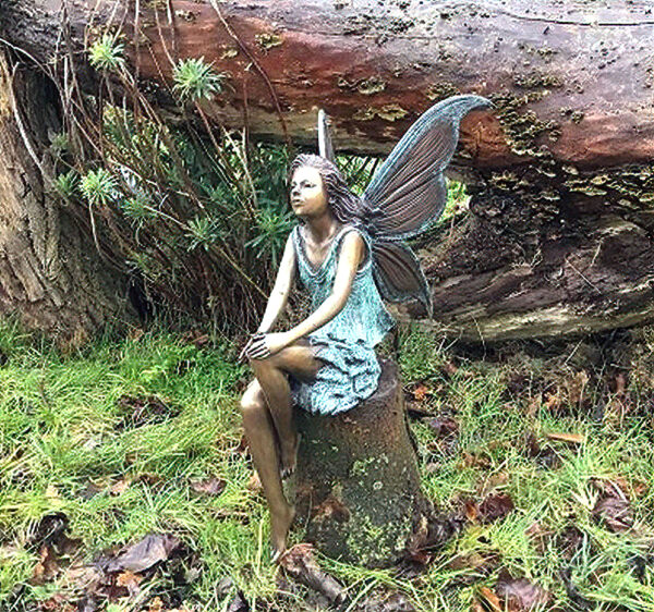 Hollow Cast Bronze Fairy : Fleur in a Seated Pose : Blue : Small-1