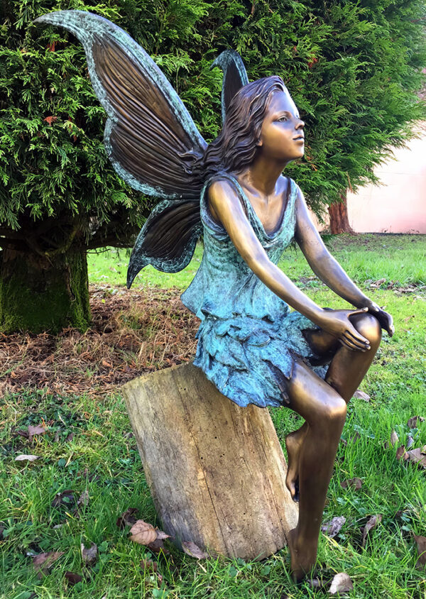 Hollow Cast Bronze Fairy : Fleur in a Seated Pose : Blue : Small-3