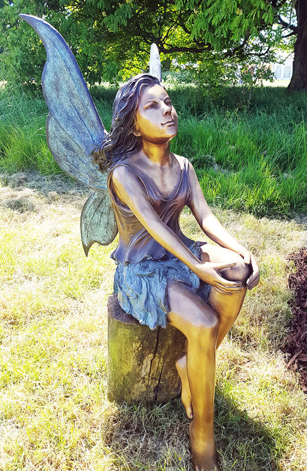 Hollow Cast Bronze Fairy : Fleur in a Seated Pose : Blue : Small-4