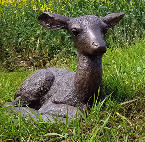 Hollow Cast Bronze Deer : Fallow Deer Fawn : Lying Down-2