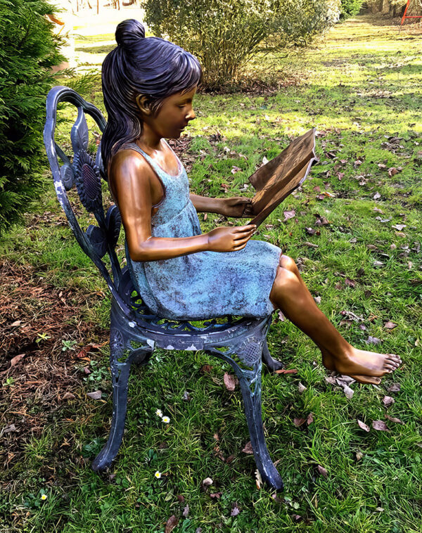 Hollow Cast Bronze Figures : Alice Reading a Book-3