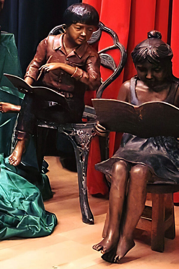 Hollow Cast Bronze Figures : Alice Reading a Book & Tommy Drawing