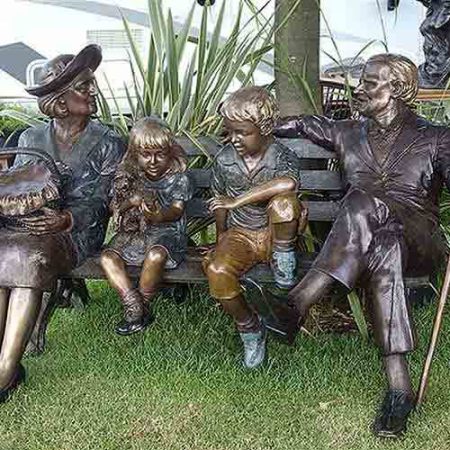 Bronze Figures : Life Size Family on a Bench Sculpture : Escar UK Bronze