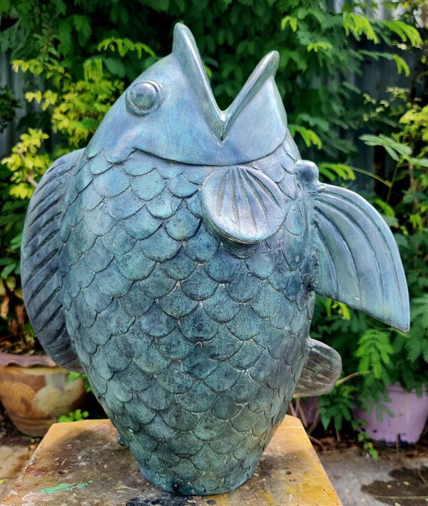 Hollow Cast Bronze Fountain : Fish Vase : Medium-5