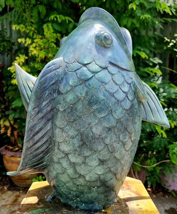 Hollow Cast Bronze Fountain : Fish Vase : Medium-6