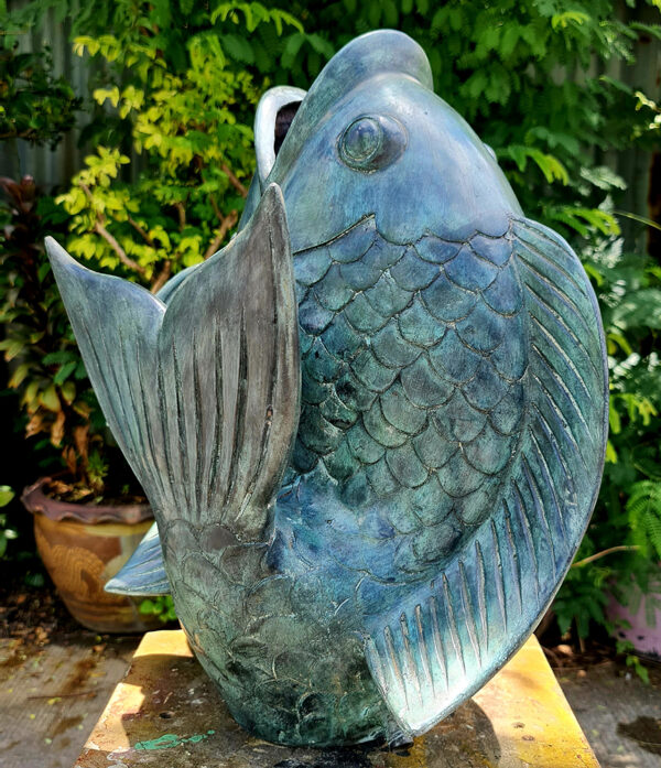 Hollow Cast Bronze Fountain : Fish Vase : Medium-7