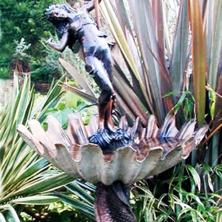 Hollow Cast Bronze Fountain : Fairy in a Shell Bowl