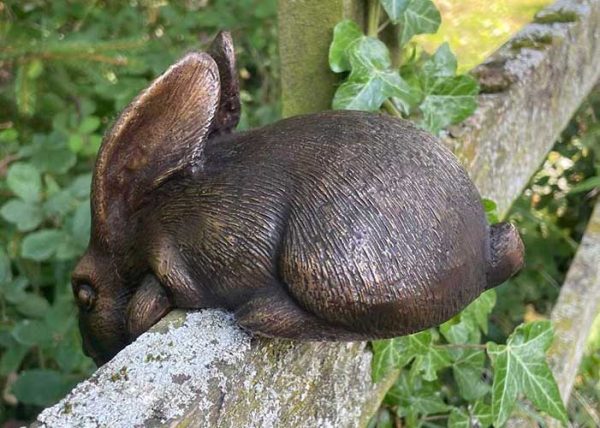 Hollow Cast Bronze Sculpture : Leaning Baby Rabbit : Nosey-2 : Escar UK Bronze