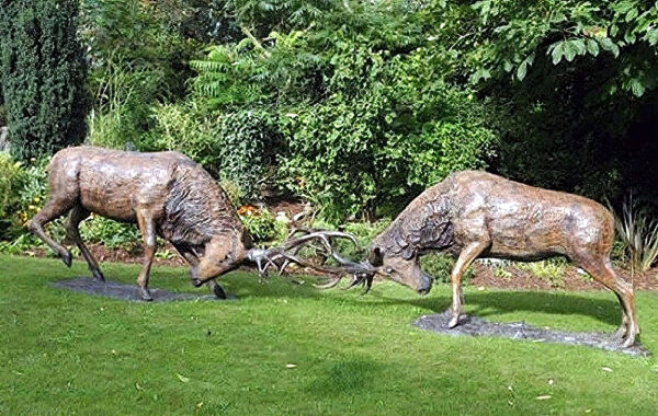 Hollow Cast Bronze Deer : Red Deer Stags : Fighting Pair-2