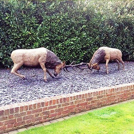 Hollow Cast Bronze Deer : Red Deer Stags : Fighting Pair