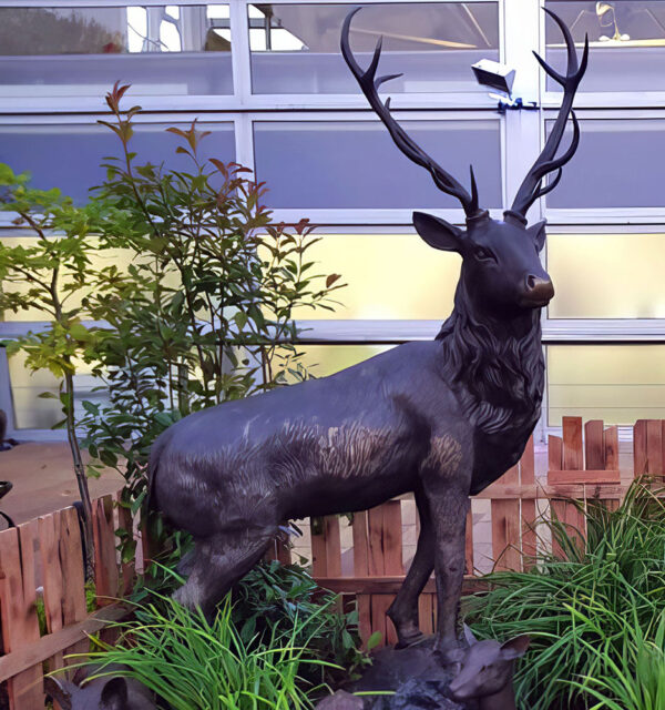 Hollow Cast Bronze Deer : Red Deer Stag : Standing on a Rock-3