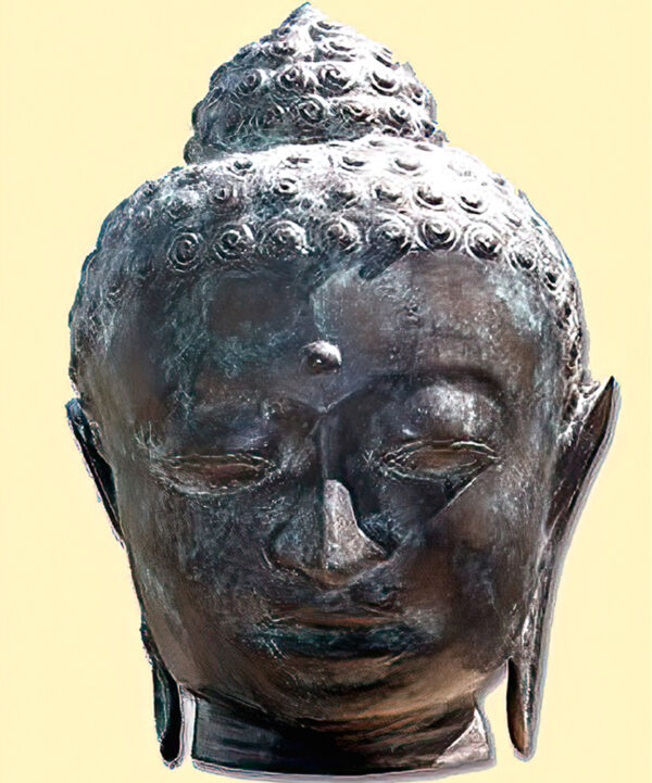 Hollow Cast Bronze Asian Artefact : Buddha Head : Burma-1