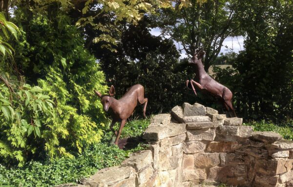 Hollow Cast Bronze Deer : Roe Deer Pair : The Chase-2