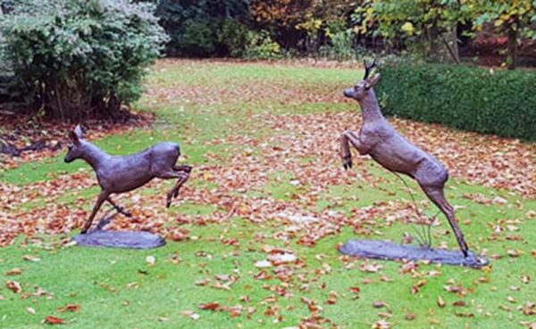 Hollow Cast Bronze Deer : Roe Deer Pair : The Chase-5