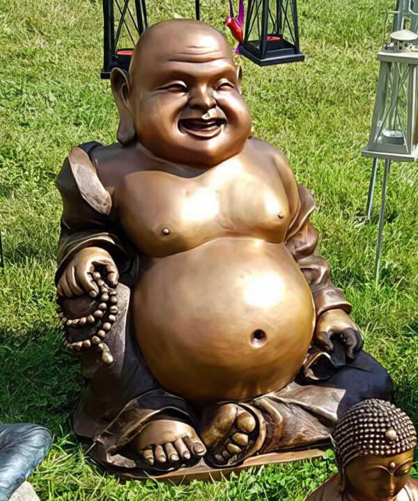 Hollow Cast Bronze Asian Figure : Seated Happy Buddha-4