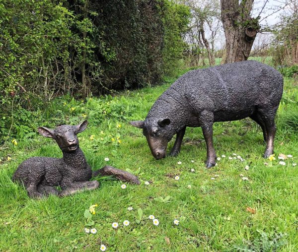 Hollow Cast Bronze Sheep Grazing-2