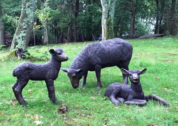 Hollow Cast Bronze Sheep Grazing-3