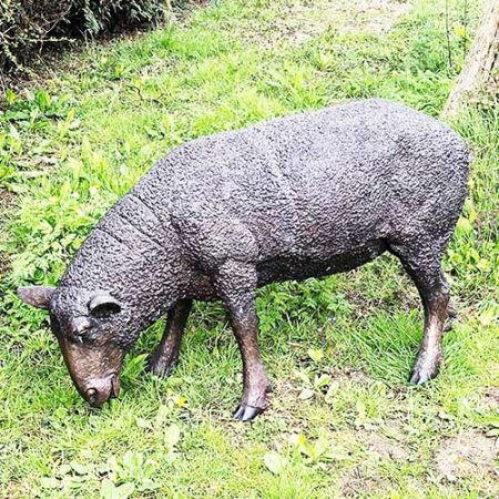 Hollow Cast Bronze Sheep Grazing