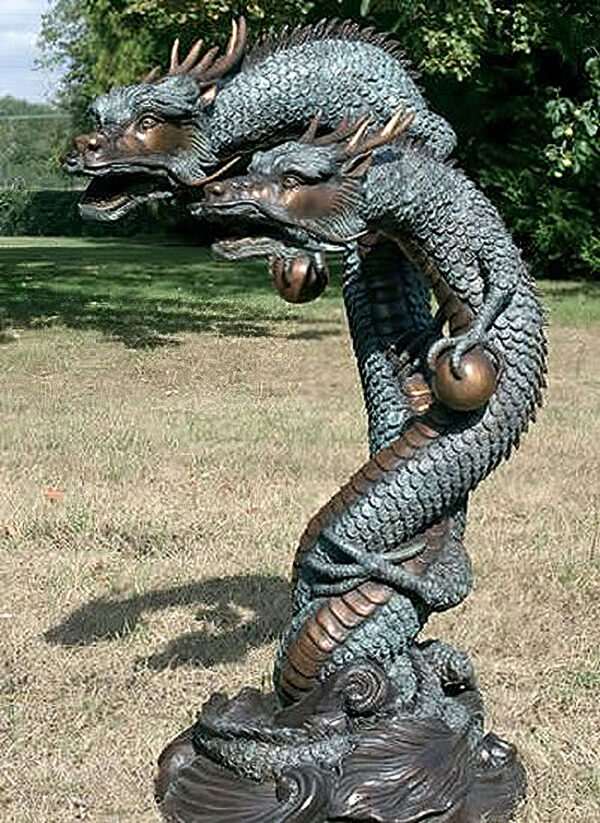 Hollow Cast Bronze : Two Chinese Dragons : Water Feature-1