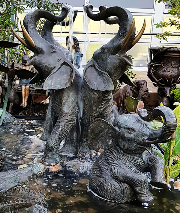 Hollow Cast Bronze Four Elephants Fountain-2