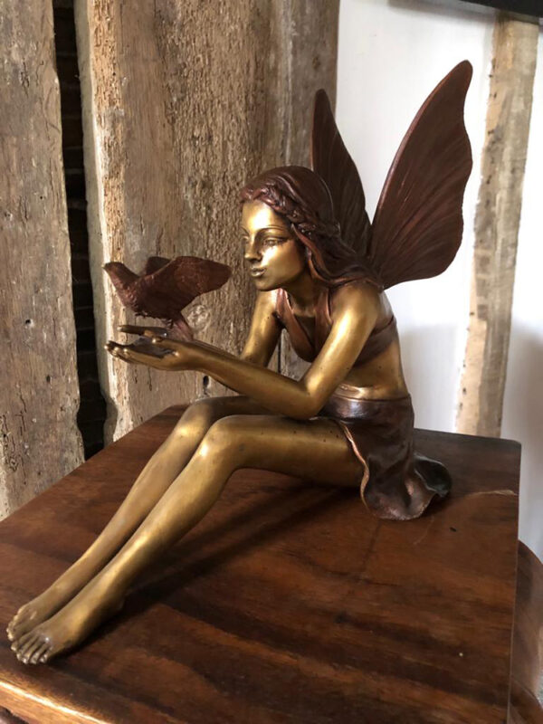 Hollow Cast Bronze Fairy : Bella with her Feathered Friend-4