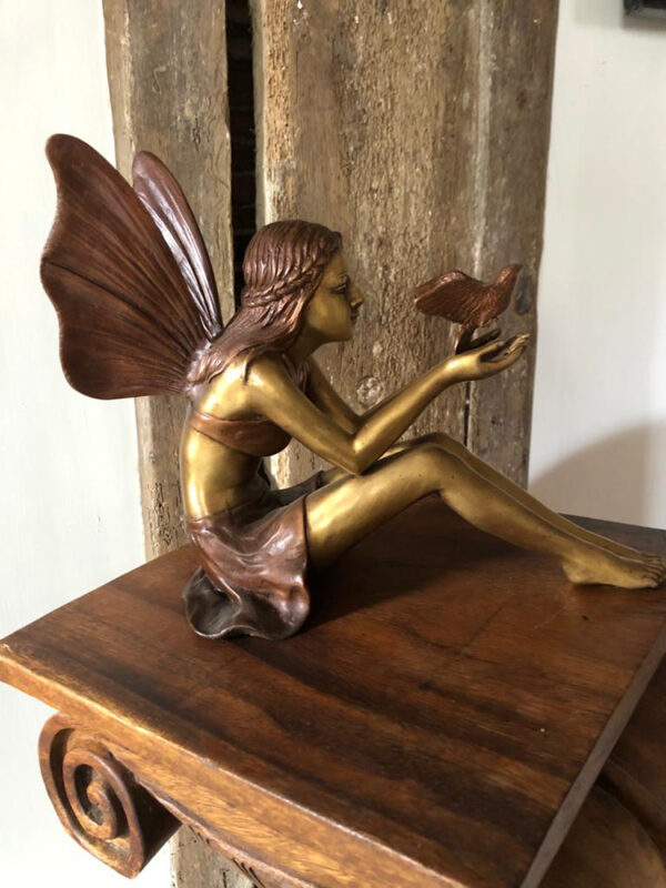 Hollow Cast Bronze Fairy : Bella with her Feathered Friend-7