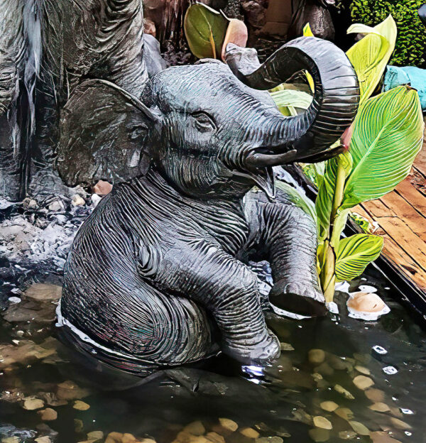 Hollow Cast Bronze Elephant : Honey : Water Feature-1