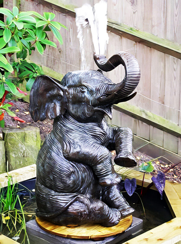 Hollow Cast Bronze Elephant : Honey : Water Feature-2