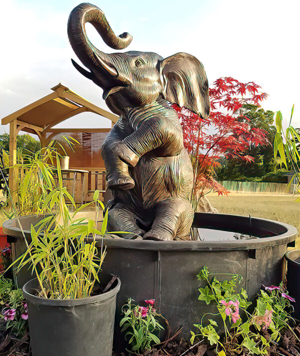 Hollow Cast Bronze Elephant : Honey : Water Feature-4