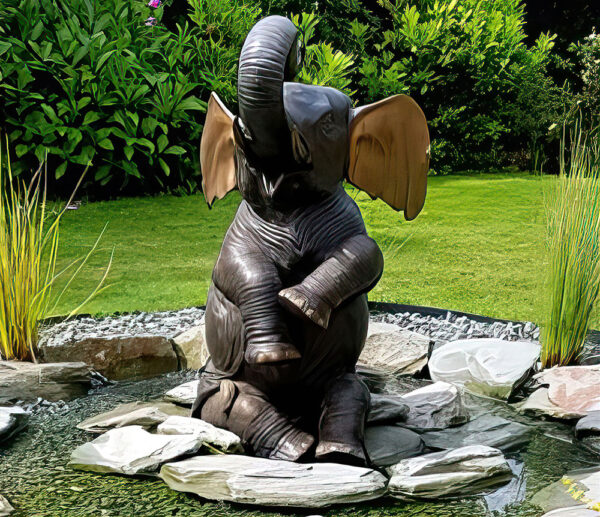 Hollow Cast Bronze Elephant : Honey : Water Feature-7