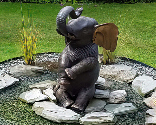 Hollow Cast Bronze Elephant : Honey : Water Feature-7