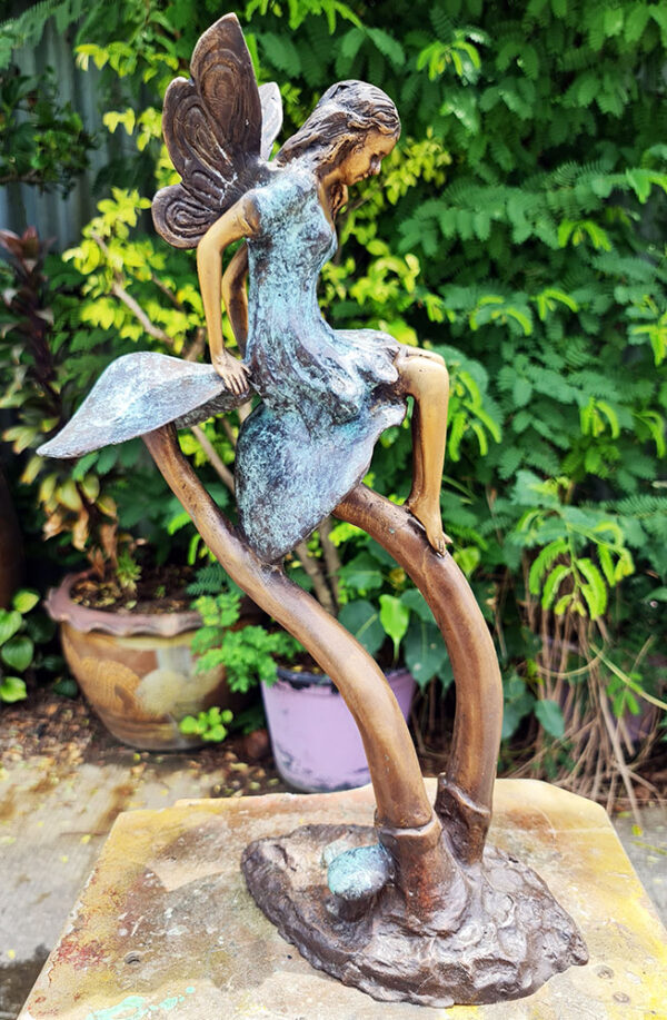 Hollow Cast Bronze Fairy : Twinkle : Sitting on a Mushroom-2