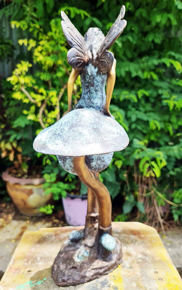 Hollow Cast Bronze Fairy : Twinkle : Sitting on a Mushroom-4