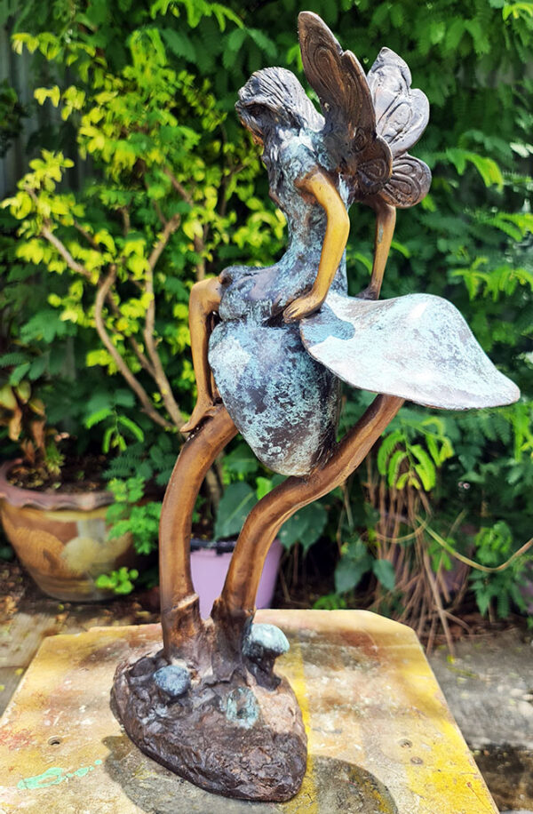 Hollow Cast Bronze Fairy : Twinkle : Sitting on a Mushroom-5