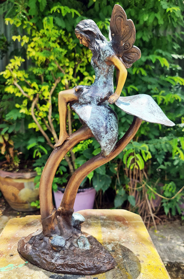 Hollow Cast Bronze Fairy : Twinkle : Sitting on a Mushroom-6