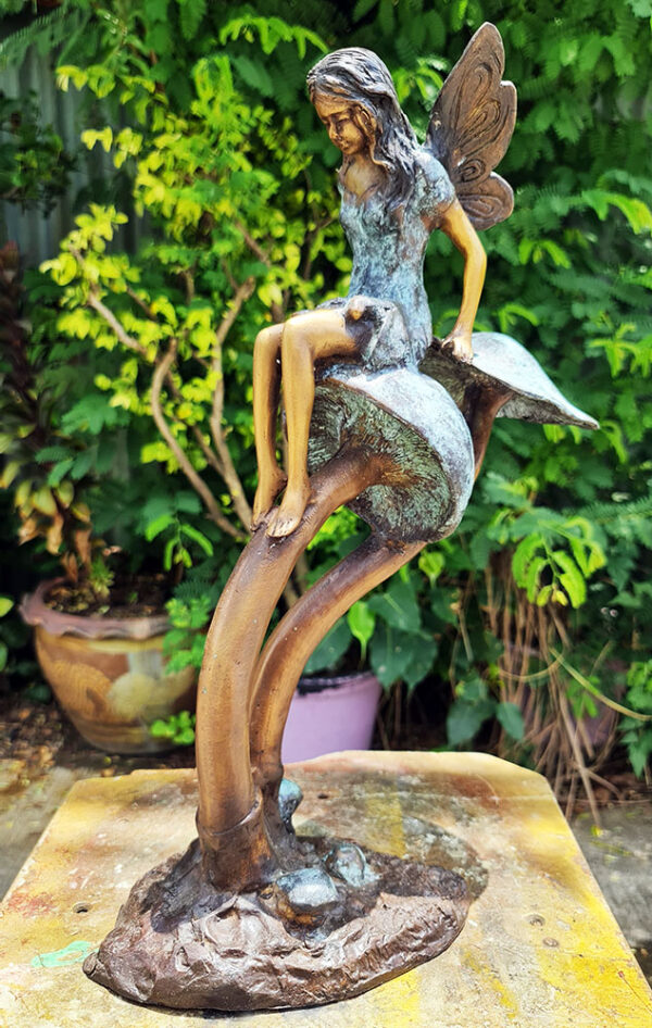 Hollow Cast Bronze Fairy : Twinkle : Sitting on a Mushroom-7