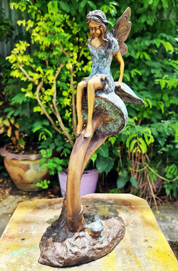 Hollow Cast Bronze Fairy : Twinkle : Sitting on a Mushroom-8