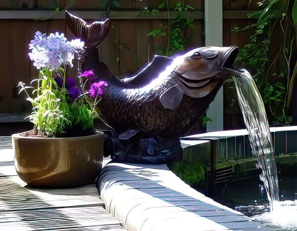 Hollow Cast Bronze Koi Carp Fish Water Feature-5