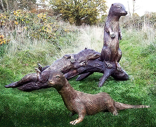 Hollow Cast Bronze Otters : Set of Three-1